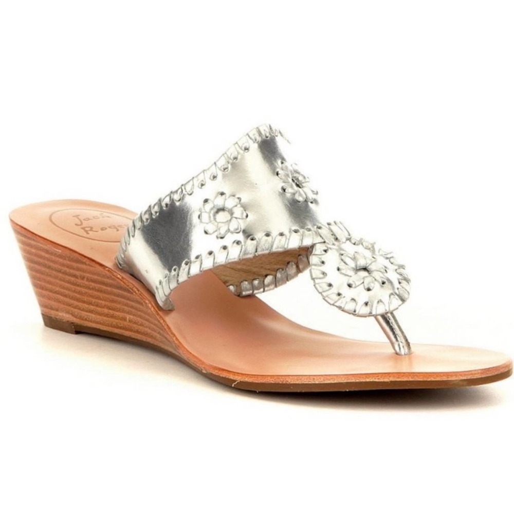 NWOT Jack Rogers Mid Wedge Silver Sandals